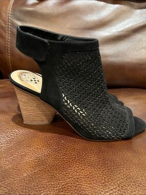 Vince Camuto Black Suede Cutout Peep-Toe Heeled Booties